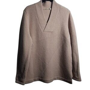 Soft Surrounding Women's Wool Blend Ribbed Blush V-Neck Warm Cozy Sweater Sz L